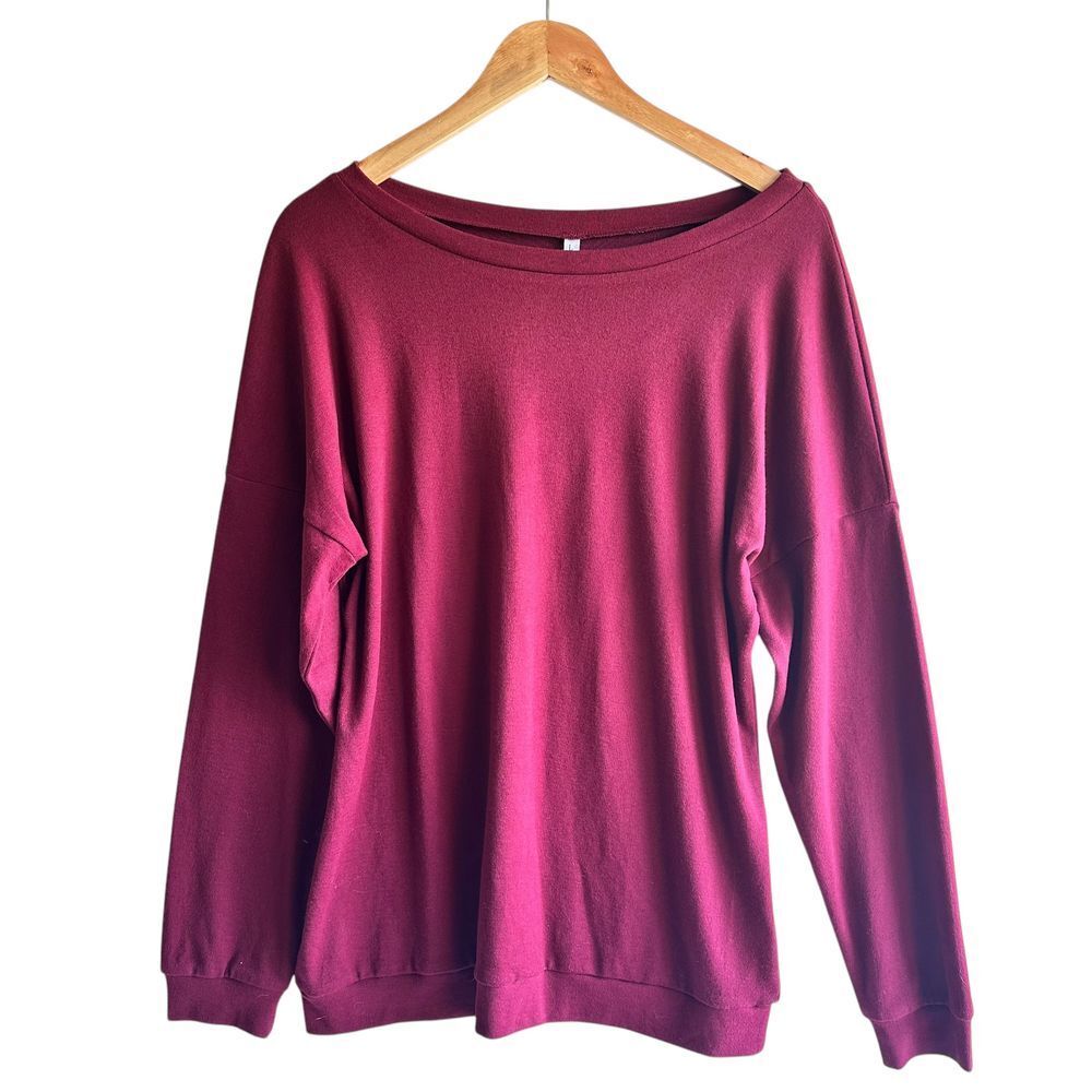 Jinkesi Shirt Burgundy Long Sleeve Casual ‎ Top Relaxed Fit Pullover Large NWT
